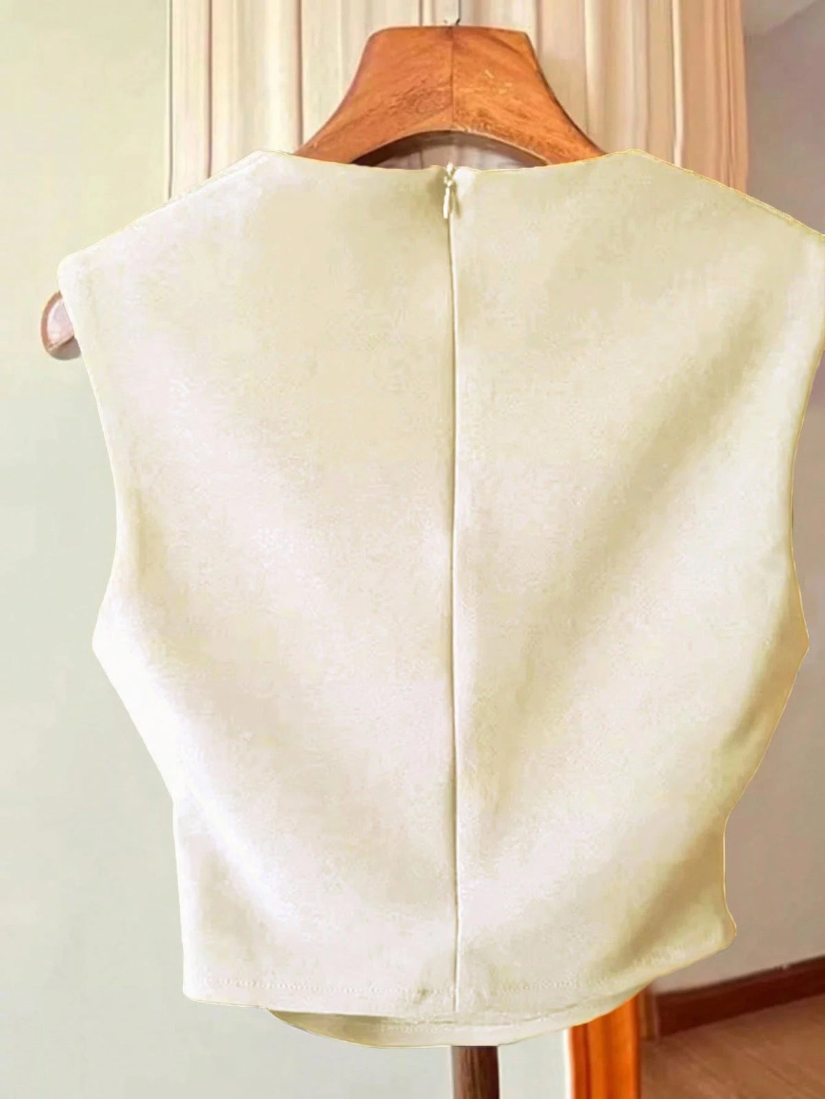 Women Navy Solid Color Pleated Waist Zip Back Sleeveless Tank Top