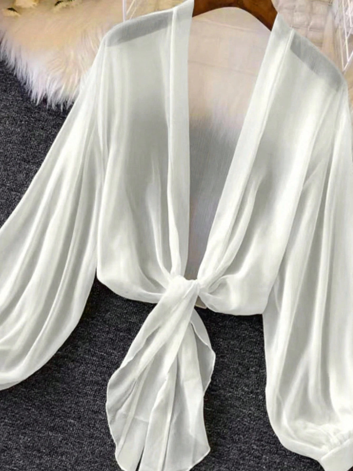 Women Plus Size Summer Thin Lantern Sleeve Tie-Waist Cardigan Winter Fall Autumn