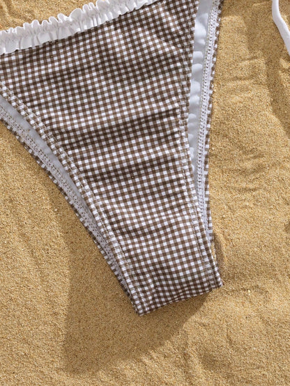Women's Bikini Swimsuit, Cute Bohemian Style Plaid Print With Built-In Bra, Suitable For Vacation, Beach, Pool And Casual Wear, Ideal For Autumn/Winter Holidays, Valentine's Day, Christmas, New Year P