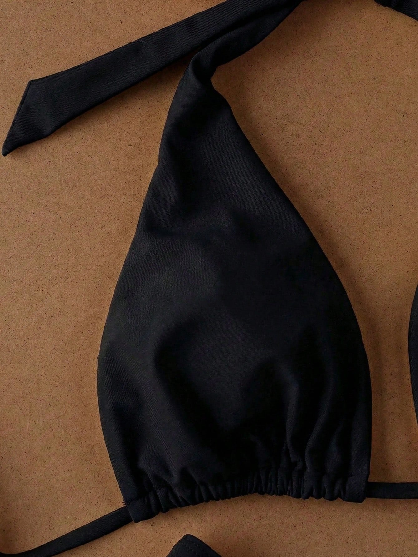Women's Black Solid Color Beach Holiday Date Party Halter Tie Sexy Bikini And Triangle Panty Swimwear Set, Spring/Summer Vacation