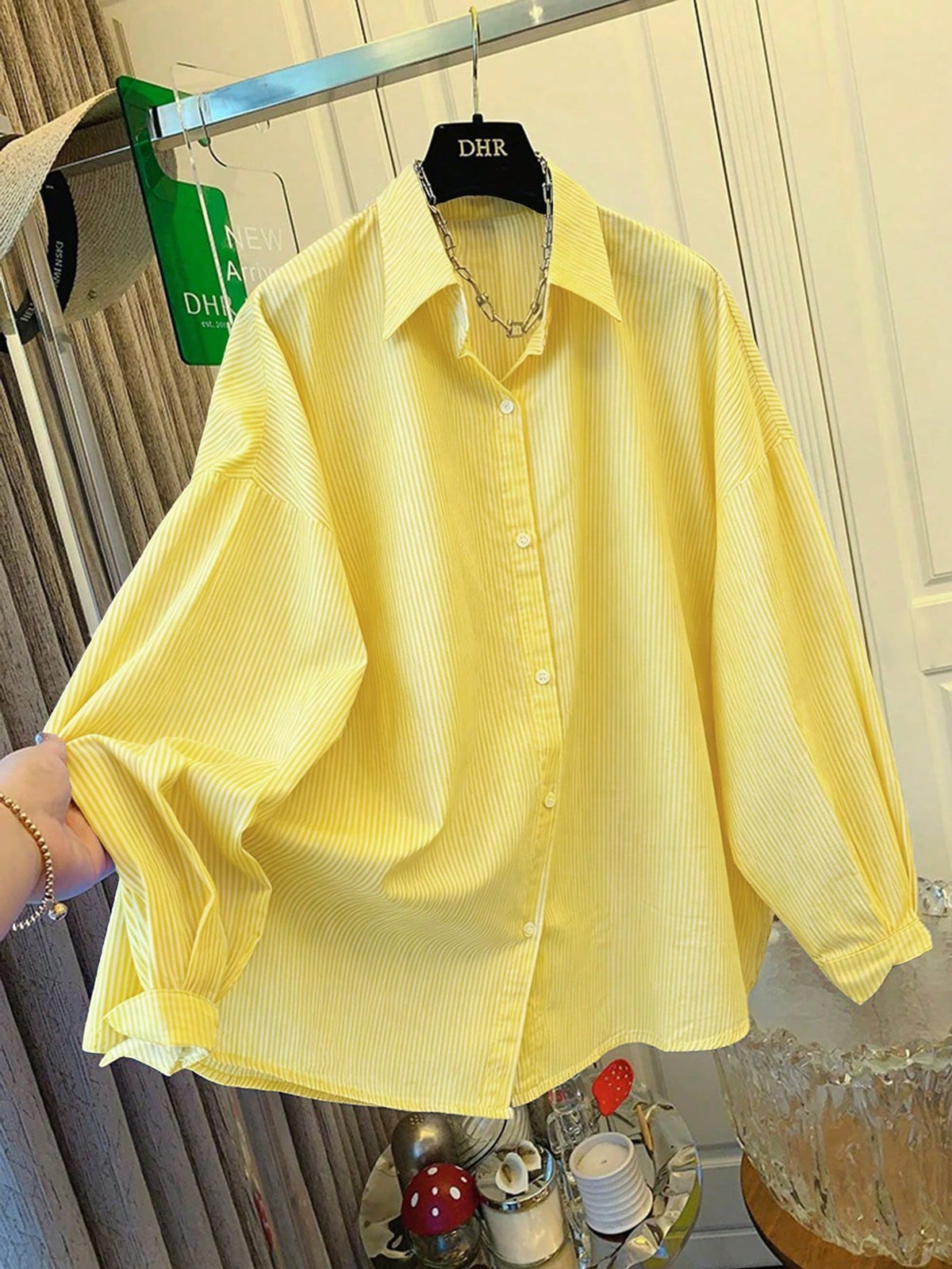 Women's Blue & White Striped Shirt, Loose Fit, Tie Back Design, Suitable For Commuting, Casual Wear, Beach, Vacation Spring