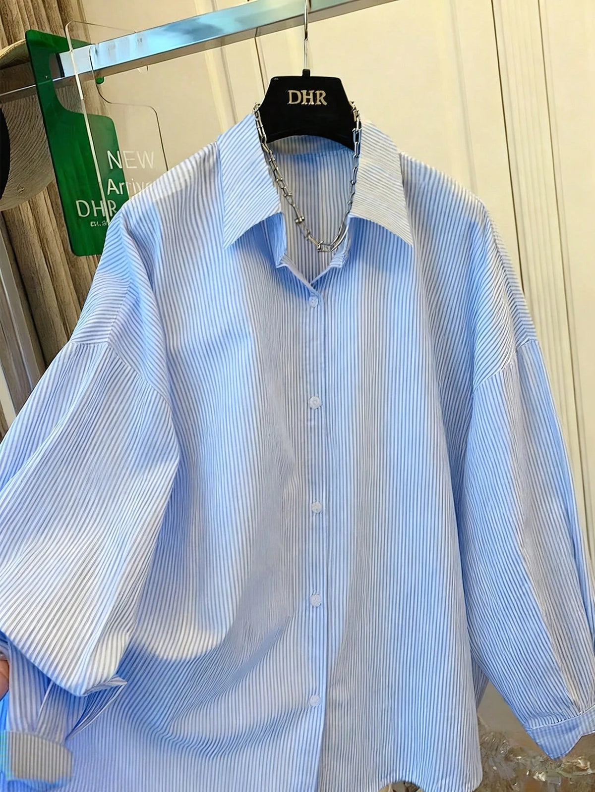 Women's Blue & White Striped Shirt, Loose Fit, Tie Back Design, Suitable For Commuting, Casual Wear, Beach, Vacation Spring