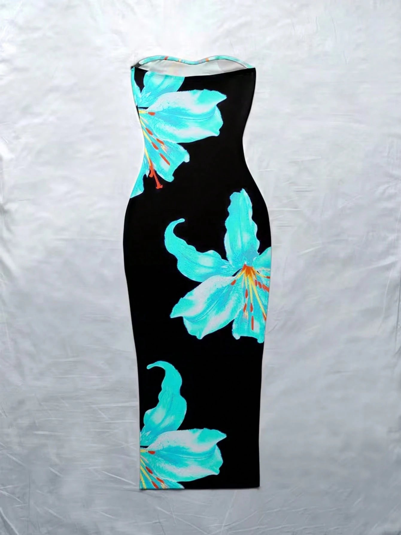Women's Bohemian Style Long Knit Strapless Spaghetti Strap Dress, Vibrant Floral Print, Sleeveless Pencil Skirt Hem, Perfect Choice For Summer Elegant