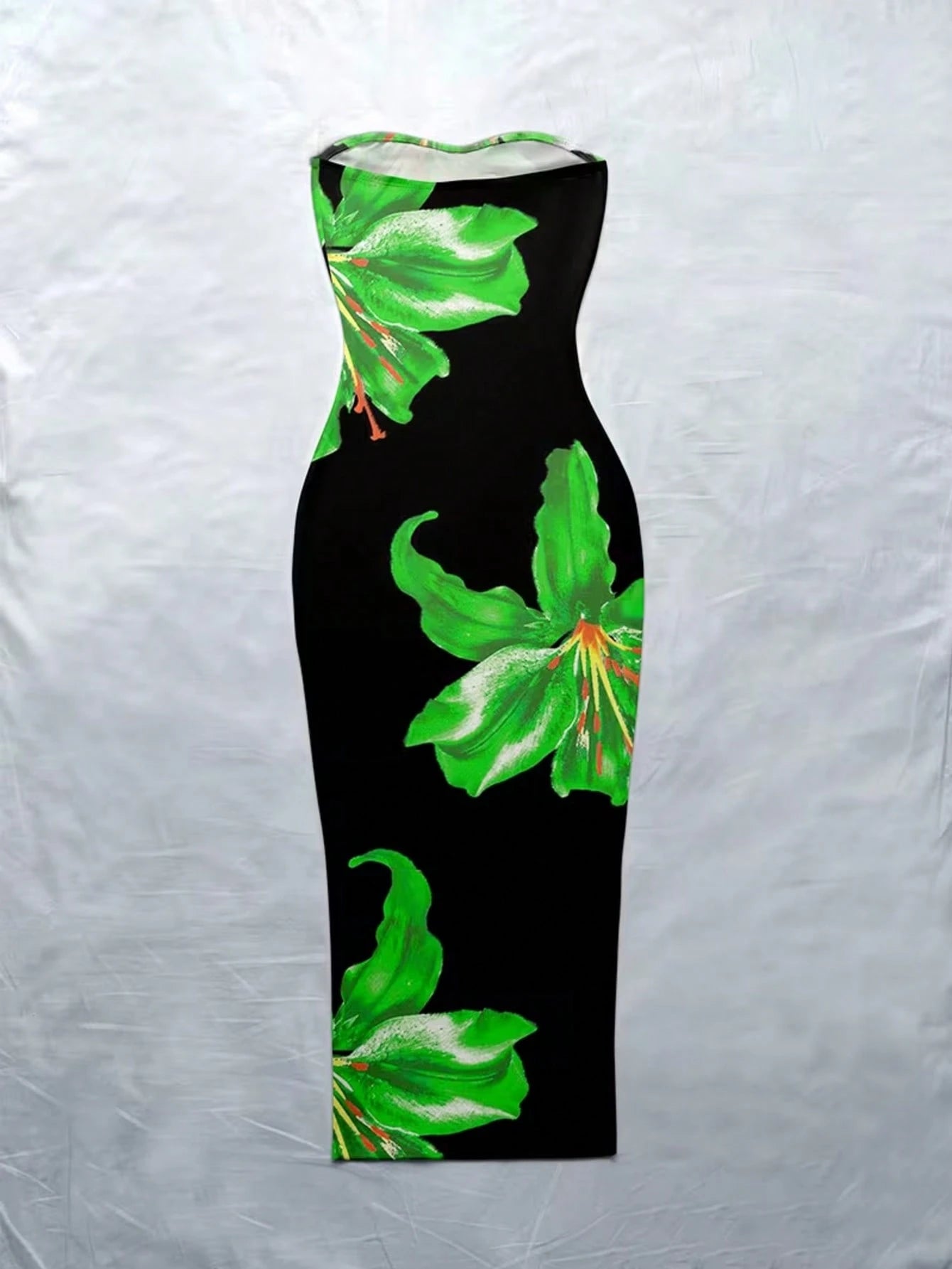 Women's Bohemian Style Long Knit Strapless Spaghetti Strap Dress, Vibrant Floral Print, Sleeveless Pencil Skirt Hem, Perfect Choice For Summer Elegant