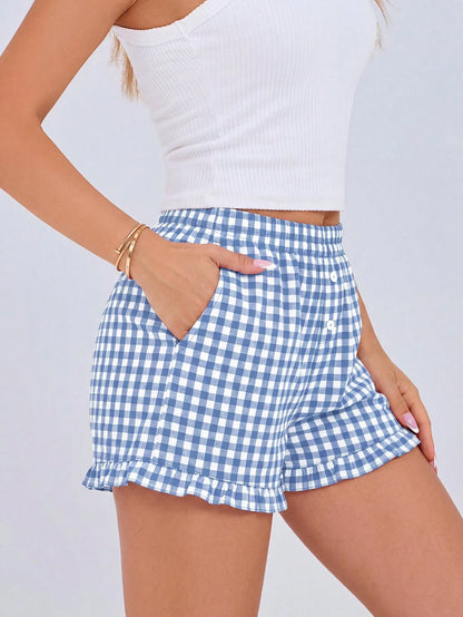 Women's Boxer Shorts Summer Dopamine Casual Home Sleeping Plaid Pj Button Front Y2K Plaid Pajama Shorts