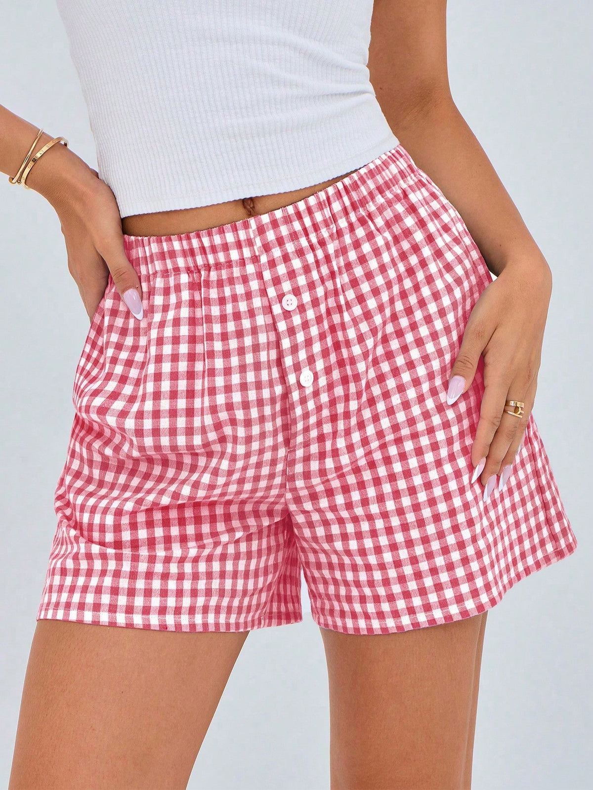 Women's Boxer Shorts Summer Dopamine Casual Home Sleeping Plaid Pj Button Front Y2K Plaid Pajama Shorts