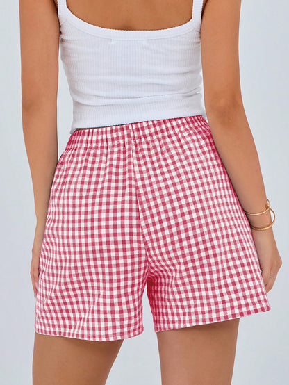 Women's Boxer Shorts Summer Dopamine Casual Home Sleeping Plaid Pj Button Front Y2K Plaid Pajama Shorts