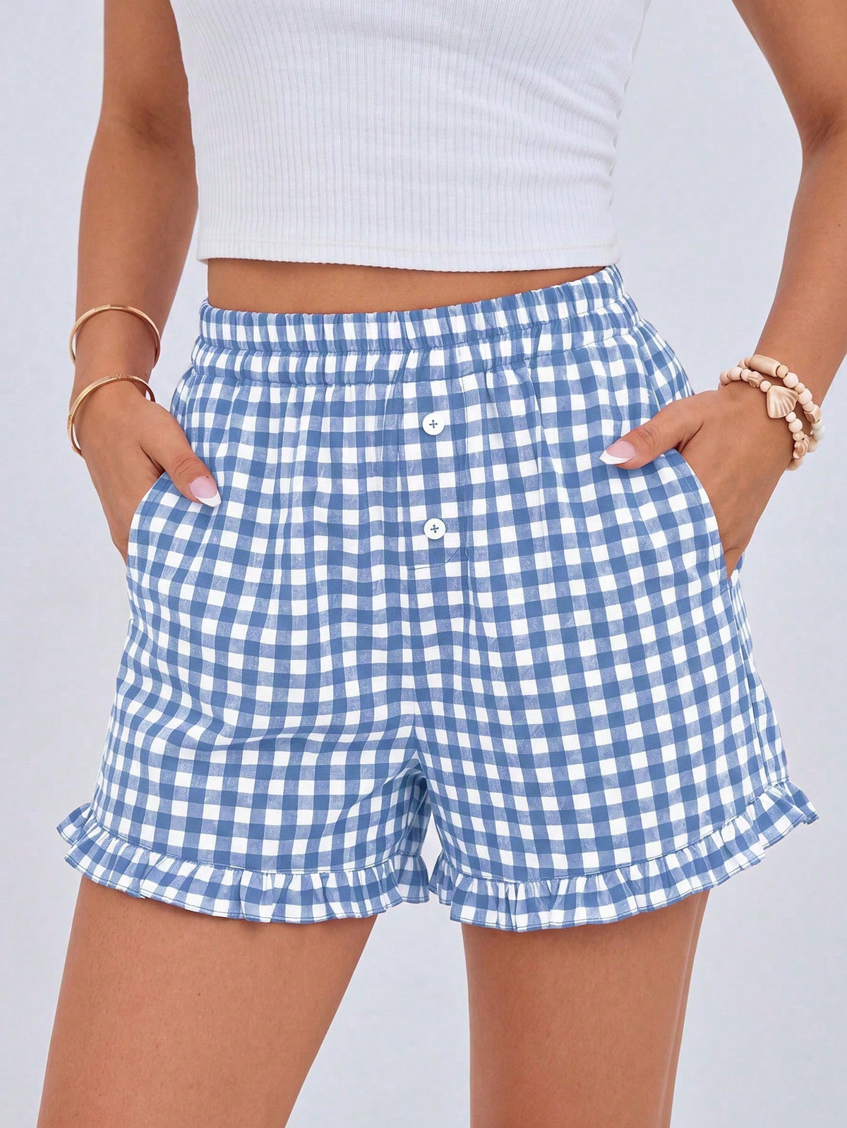 Women's Boxer Shorts Summer Dopamine Casual Home Sleeping Plaid Pj Button Front Y2K Plaid Pajama Shorts