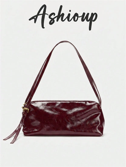 Women's Burgundy Minimalist Shoulder Bag With Adjustable Strap, Long Shoulder Bag Suitable For Daily And Work Use