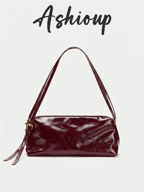 Women's Burgundy Minimalist Shoulder Bag With Adjustable Strap, Long Shoulder Bag Suitable For Daily And Work Use