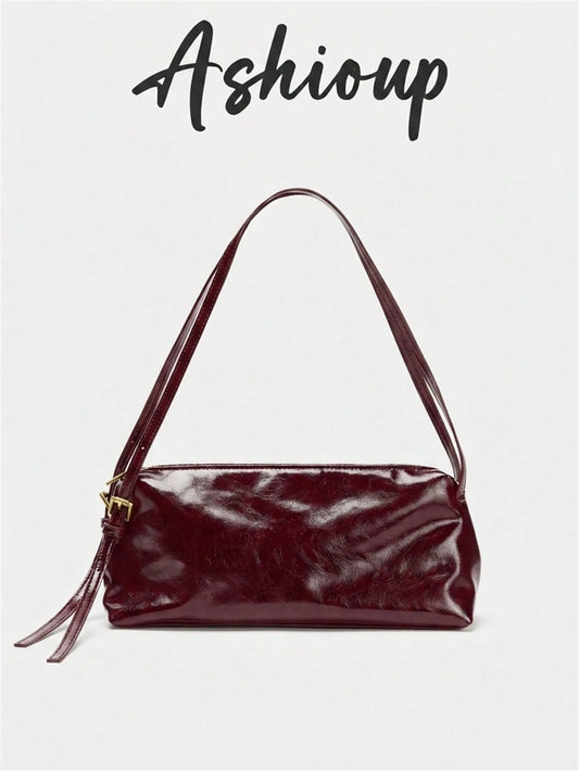 Women's Burgundy Minimalist Shoulder Bag With Adjustable Strap, Long Shoulder Bag Suitable For Daily And Work Use