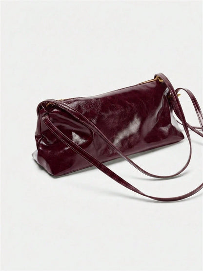 Women's Burgundy Minimalist Shoulder Bag With Adjustable Strap, Long Shoulder Bag Suitable For Daily And Work Use