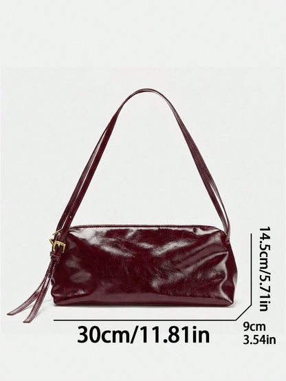 Women's Burgundy Minimalist Shoulder Bag With Adjustable Strap, Long Shoulder Bag Suitable For Daily And Work Use