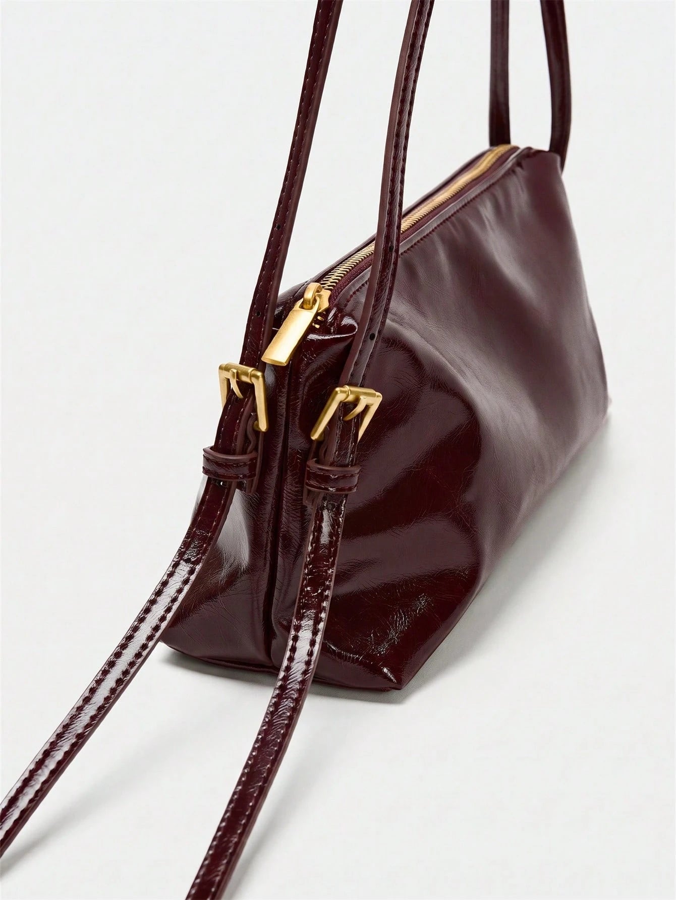Women's Burgundy Minimalist Shoulder Bag With Adjustable Strap, Long Shoulder Bag Suitable For Daily And Work Use