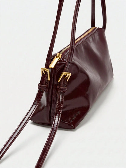 Women's Burgundy Minimalist Shoulder Bag With Adjustable Strap, Long Shoulder Bag Suitable For Daily And Work Use