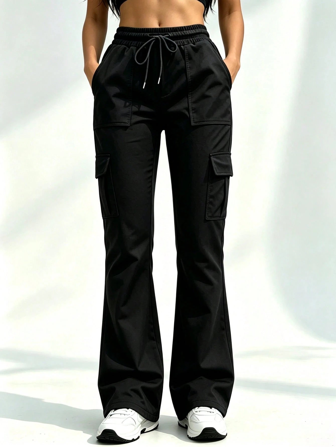 Women's Cargo Pants High Waist Straight Loose Casual Multi-Pocket, Drawstring Elastic High Waist, Loose Fit For Office Travel Casual