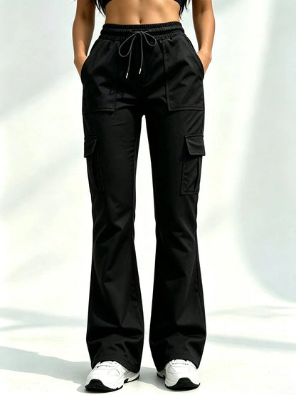 Women's Cargo Pants High Waist Straight Loose Casual Multi-Pocket, Drawstring Elastic High Waist, Loose Fit For Office Travel Casual