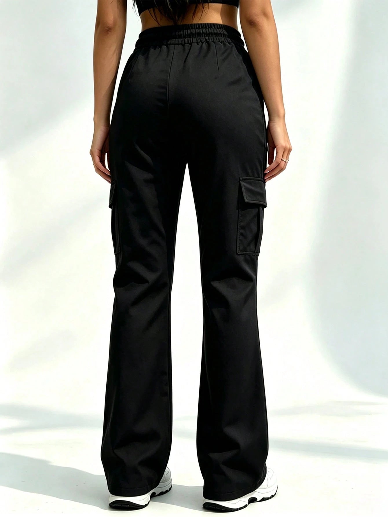Women's Cargo Pants High Waist Straight Loose Casual Multi-Pocket, Drawstring Elastic High Waist, Loose Fit For Office Travel Casual
