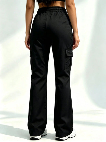 Women's Cargo Pants High Waist Straight Loose Casual Multi-Pocket, Drawstring Elastic High Waist, Loose Fit For Office Travel Casual