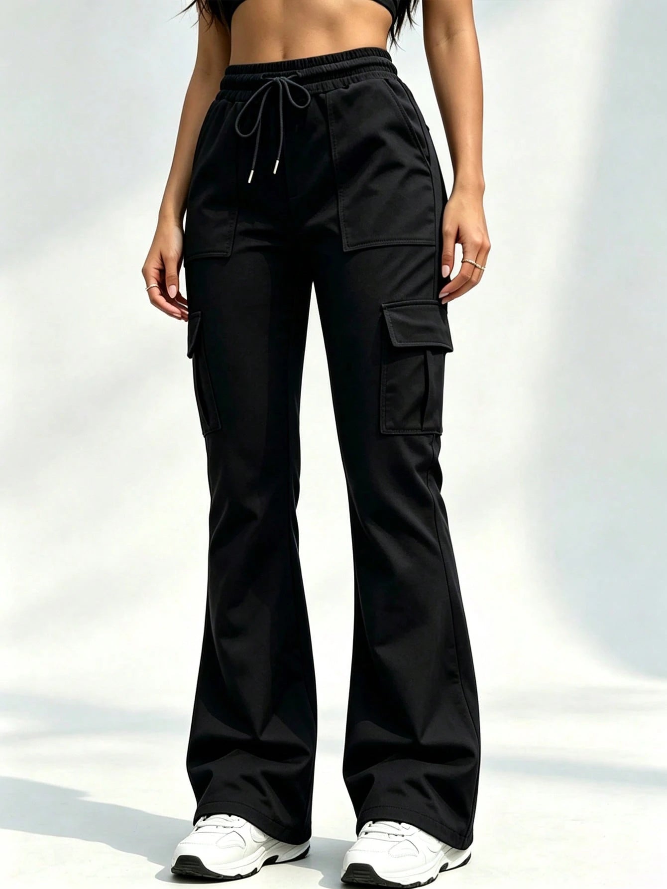 Women's Cargo Pants High Waist Straight Loose Casual Multi-Pocket, Drawstring Elastic High Waist, Loose Fit For Office Travel Casual