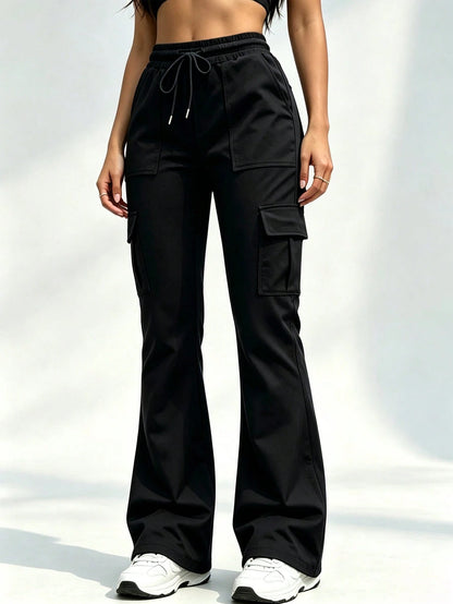 Women's Cargo Pants High Waist Straight Loose Casual Multi-Pocket, Drawstring Elastic High Waist, Loose Fit For Office Travel Casual