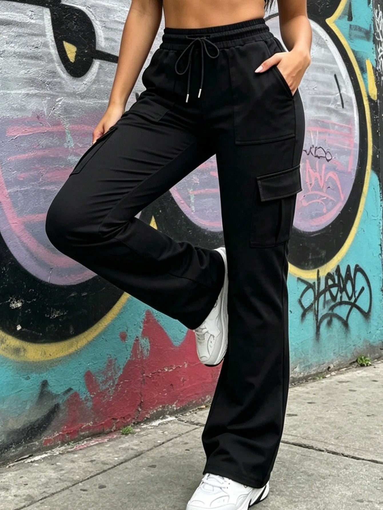 Women's Cargo Pants High Waist Straight Loose Casual Multi-Pocket, Drawstring Elastic High Waist, Loose Fit For Office Travel Casual