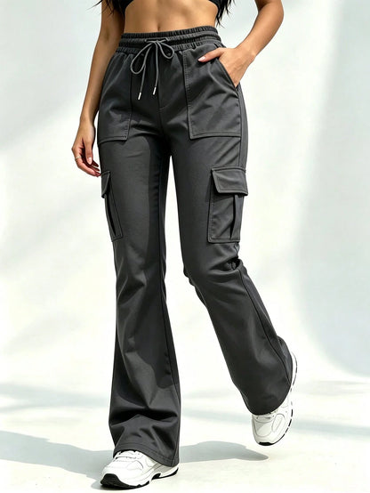 Women's Cargo Pants High Waist Straight Loose Casual Multi-Pocket, Drawstring Elastic High Waist, Loose Fit For Office Travel Casual