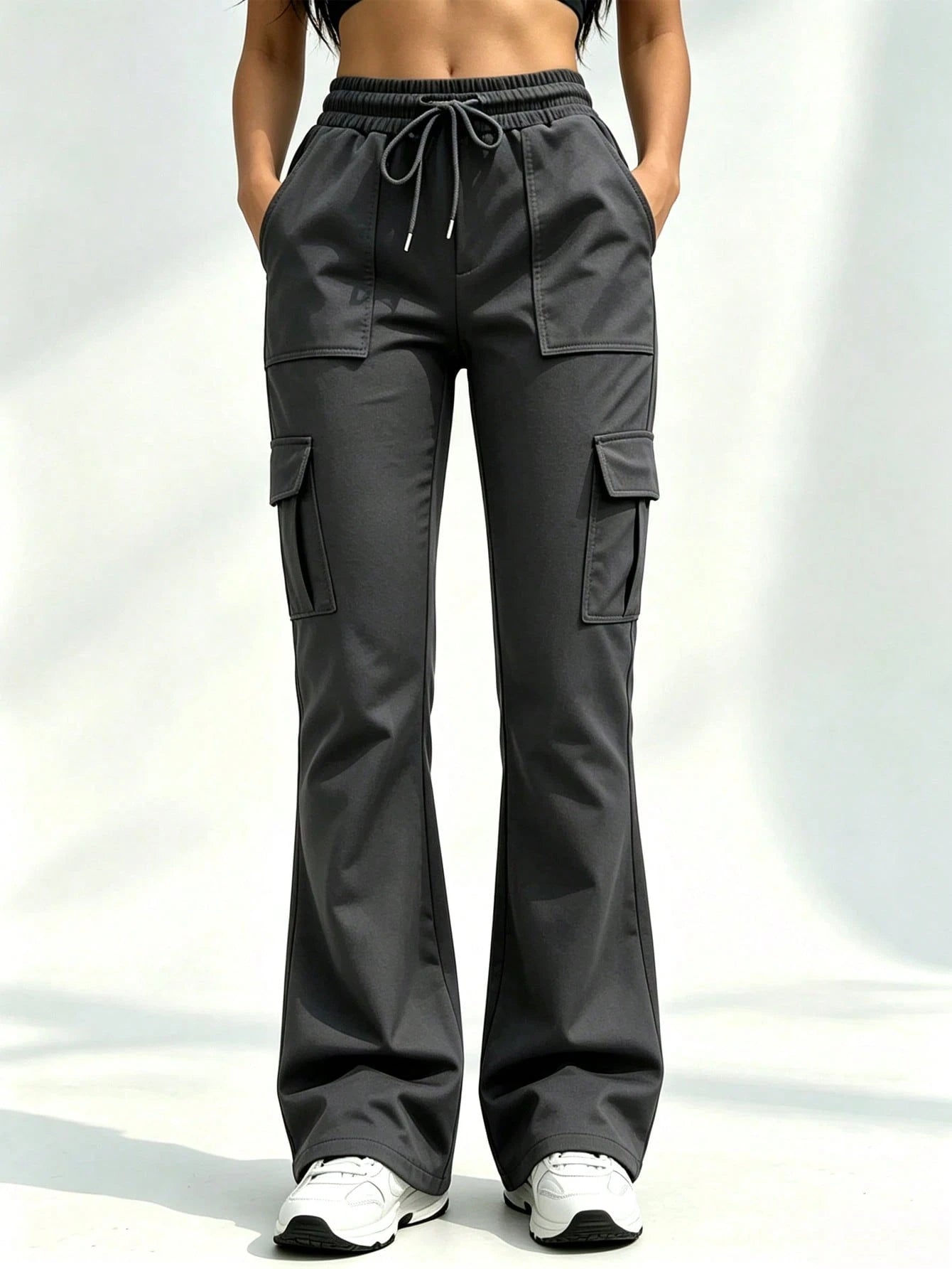 Women's Cargo Pants High Waist Straight Loose Casual Multi-Pocket, Drawstring Elastic High Waist, Loose Fit For Office Travel Casual