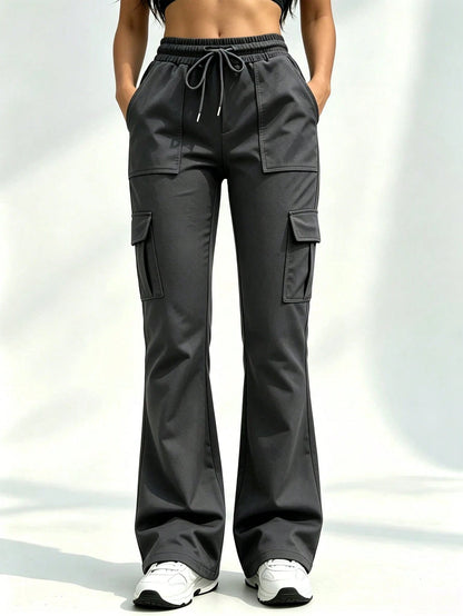 Women's Cargo Pants High Waist Straight Loose Casual Multi-Pocket, Drawstring Elastic High Waist, Loose Fit For Office Travel Casual
