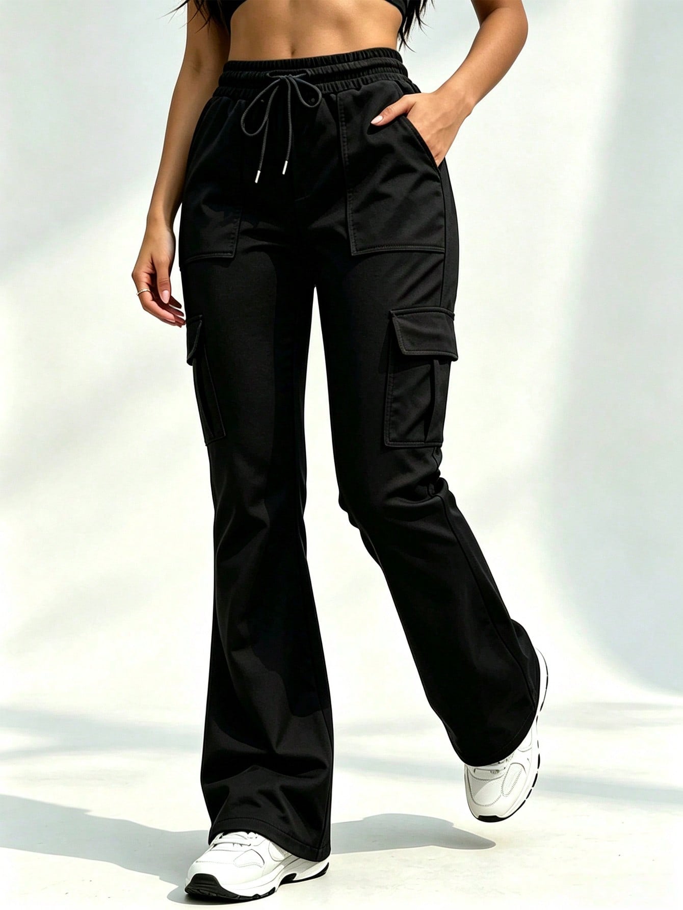 Women's Cargo Pants High Waist Straight Loose Casual Multi-Pocket, Drawstring Elastic High Waist, Loose Fit For Office Travel Casual