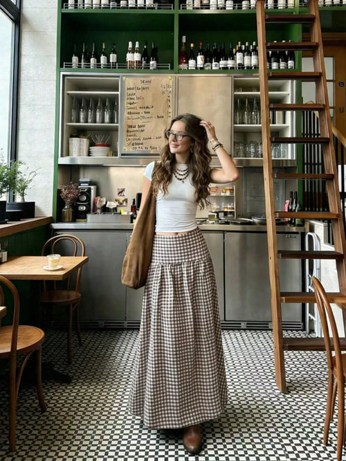 Women's Casual Countryside Vacation Style Printed Umbrella Hem Skirt Spring