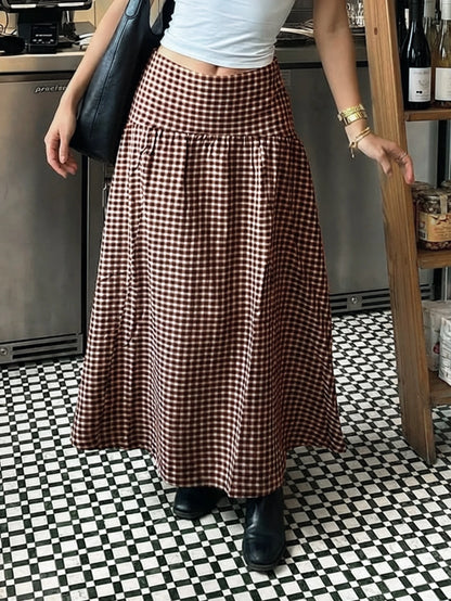 Women's Casual Countryside Vacation Style Printed Umbrella Hem Skirt Spring