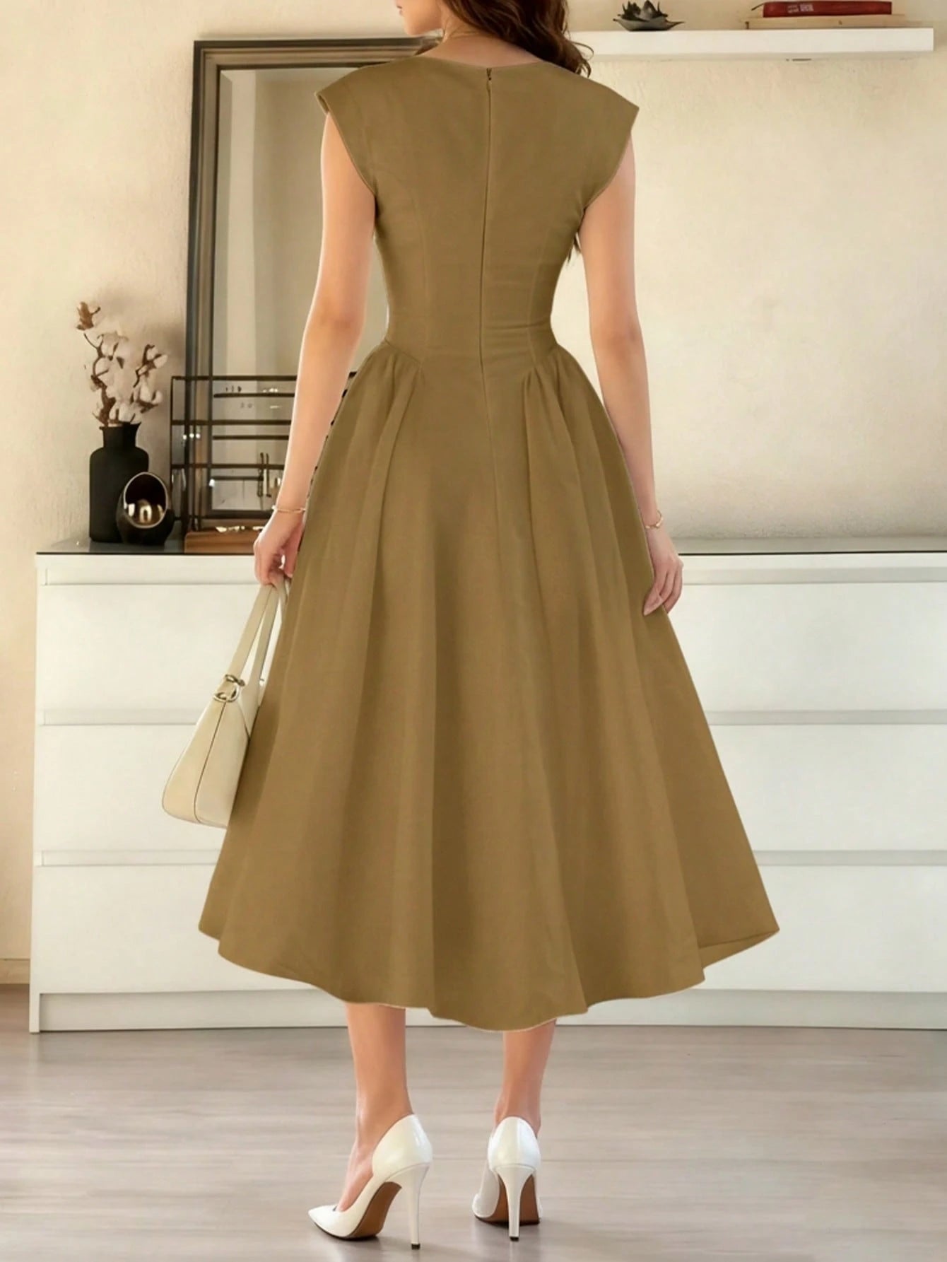 Women's Casual Elegant Vintage Romantic Long Puff Dress, Retro Waist Cinched Dress, Suitable For Wedding, Date, Outing, Romantic, Cute, French Style White Waist Cinched Dress Summer, Aesthetic