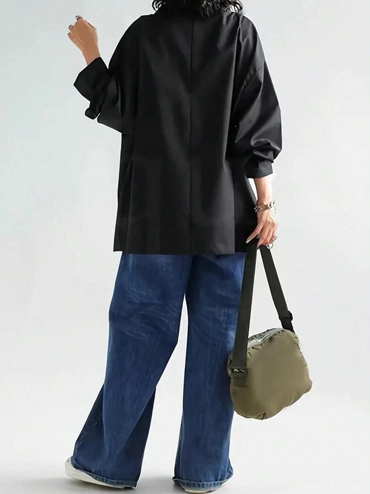 Women's Casual High Neck Loose Pullover Sweater, Solid Color Woven Fabric, Button Decor, Suitable For Office, Daily Wear, Vacation, Spring/Autumn White