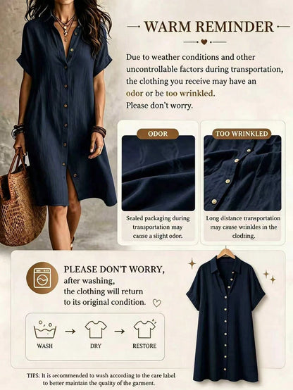 Women's Casual Ivory Woven Shirt Dress, Collared Short Sleeve Front Button Design, Asymmetric Hemline, Knee Length Elegant Summer, Quiet Luxury, Work To Weekend
