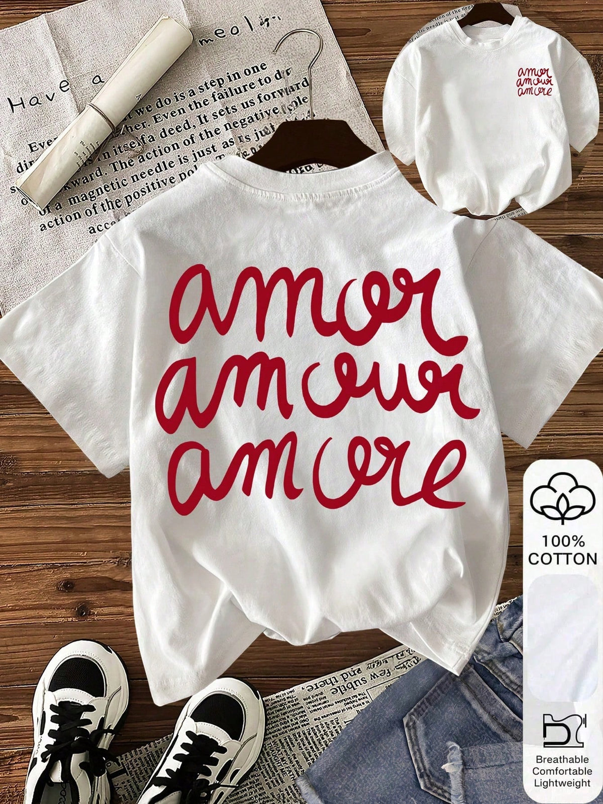 Women's Casual Letter Print Round Neck Short Sleeve T-Shirt