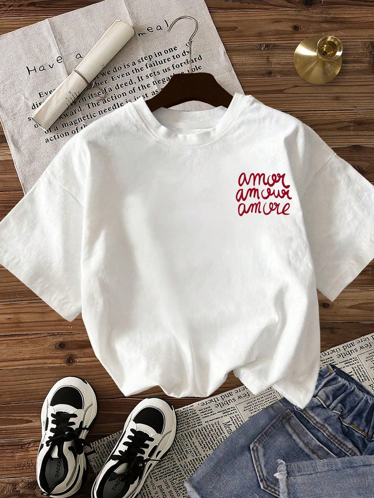 Women's Casual Letter Print Round Neck Short Sleeve T-Shirt