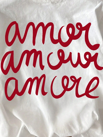 Women's Casual Letter Print Round Neck Short Sleeve T-Shirt