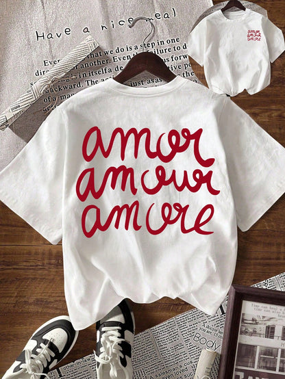 Women's Casual Letter Print Round Neck Short Sleeve T-Shirt