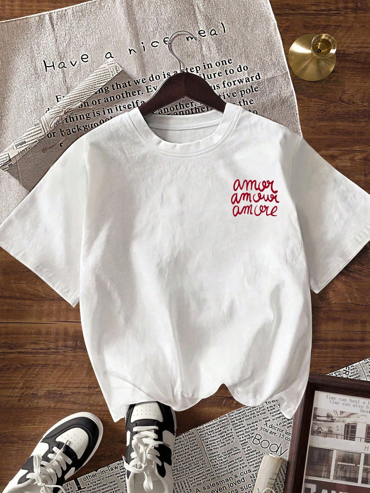 Women's Casual Letter Print Round Neck Short Sleeve T-Shirt