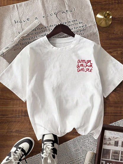 Women's Casual Letter Print Round Neck Short Sleeve T-Shirt