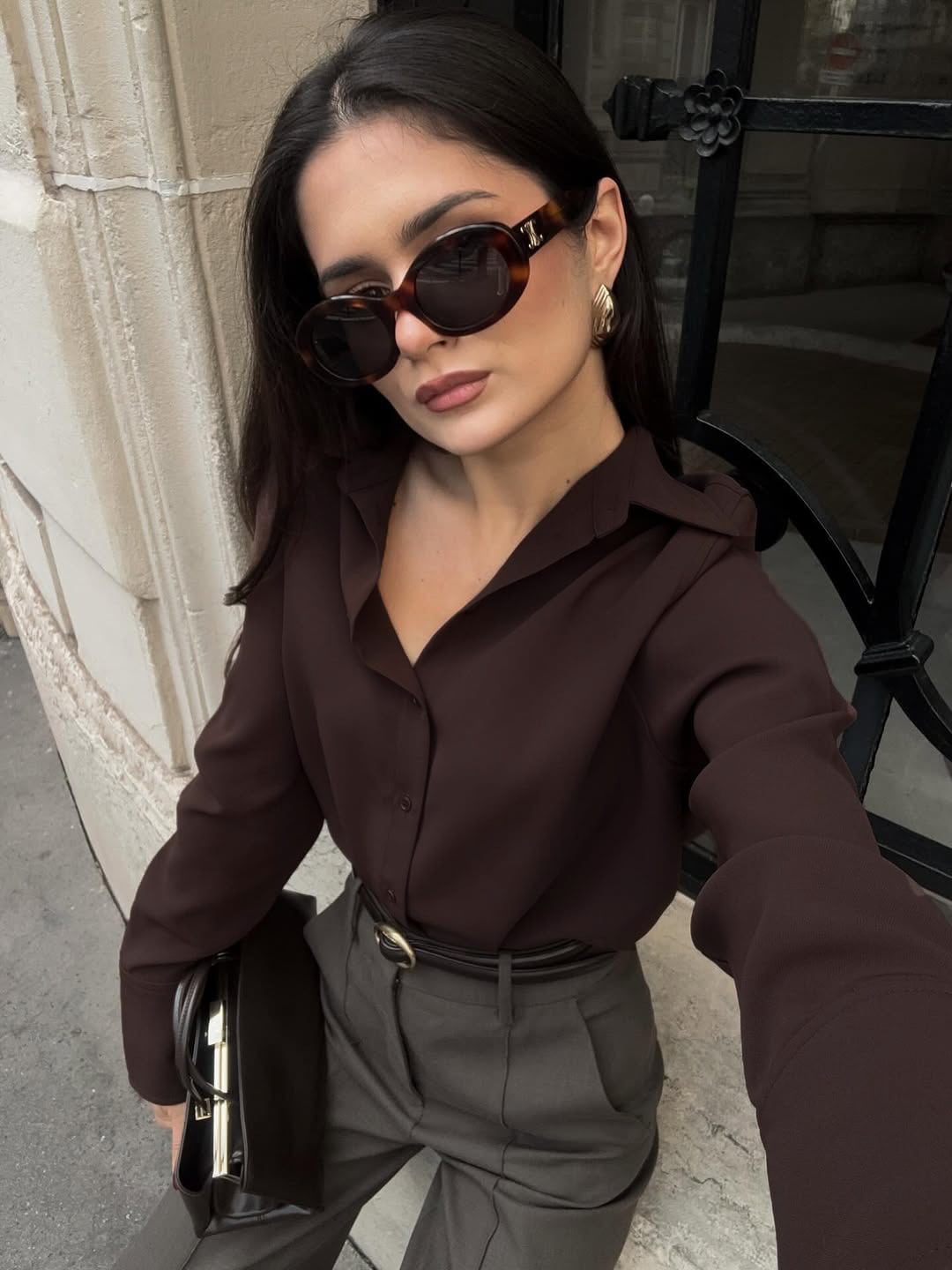Women's Casual Loose Elegant Polo Collar Long Sleeve Shirt, Minimalist Style, Suitable For All Seasons, Perfect For Commuting, Office And Home Wear