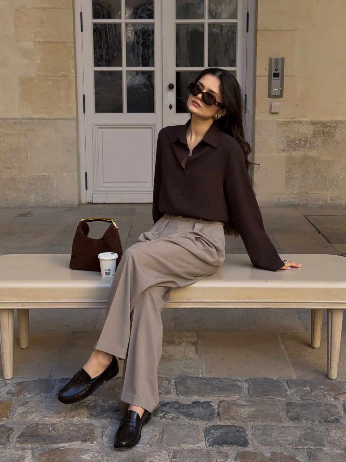 Women's Casual Loose Elegant Polo Collar Long Sleeve Shirt, Minimalist Style, Suitable For All Seasons, Perfect For Commuting, Office And Home Wear