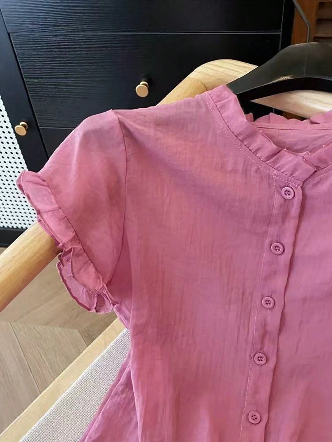 Women's Casual Purple Frill Collar Short Sleeve Buttoned Blouse