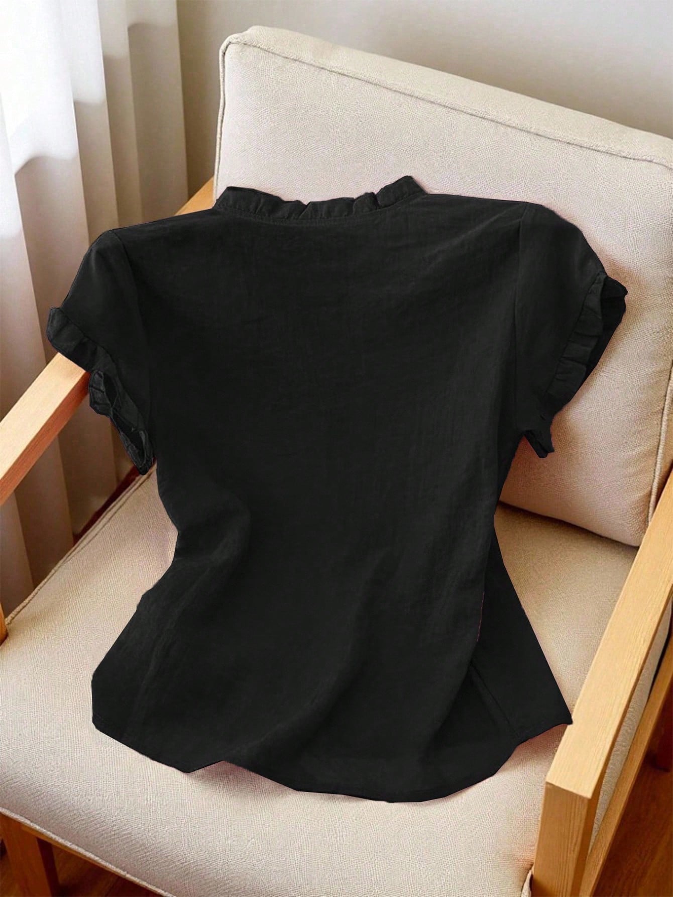 Women's Casual Purple Frill Collar Short Sleeve Buttoned Blouse