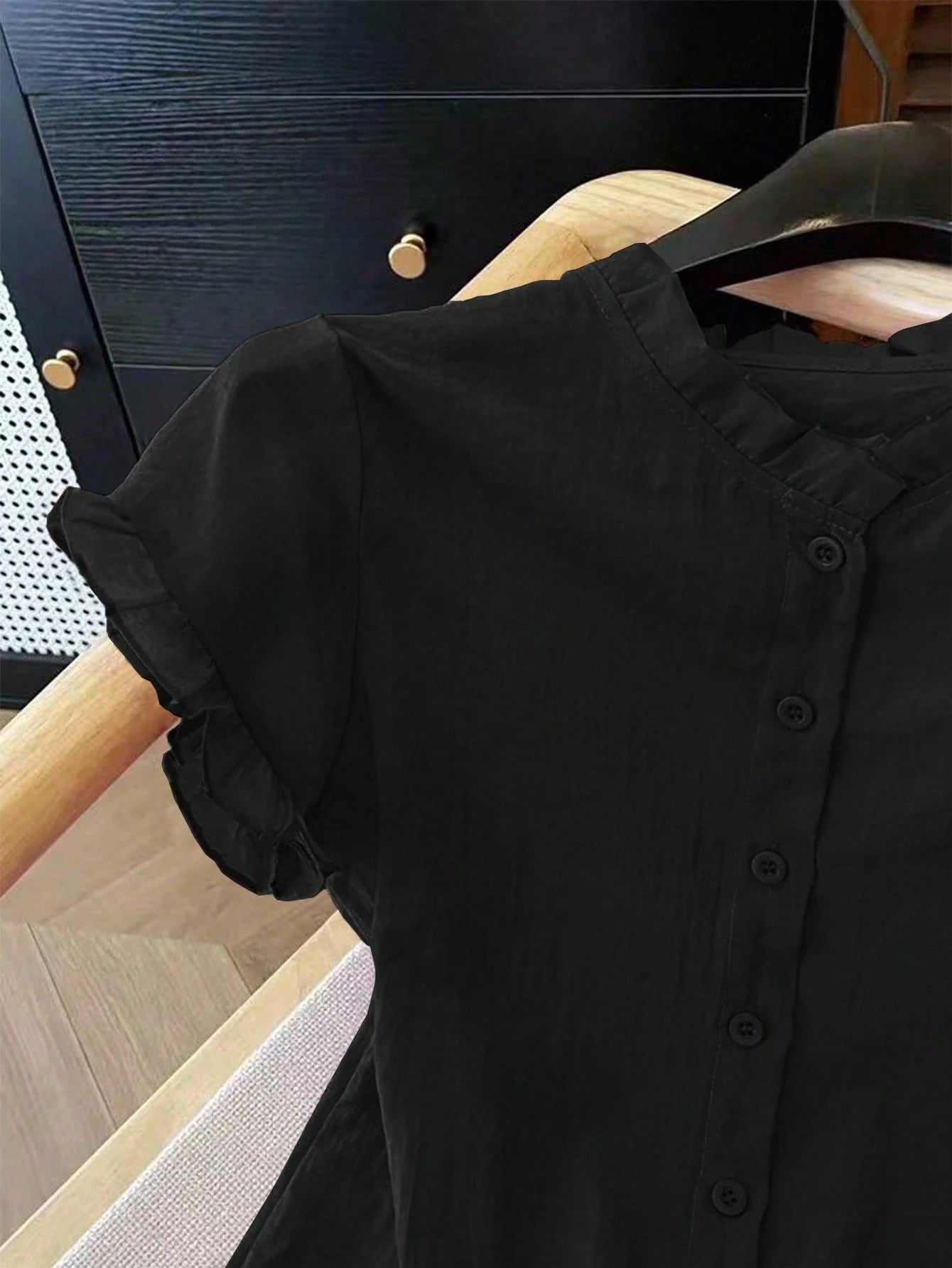 Women's Casual Purple Frill Collar Short Sleeve Buttoned Blouse
