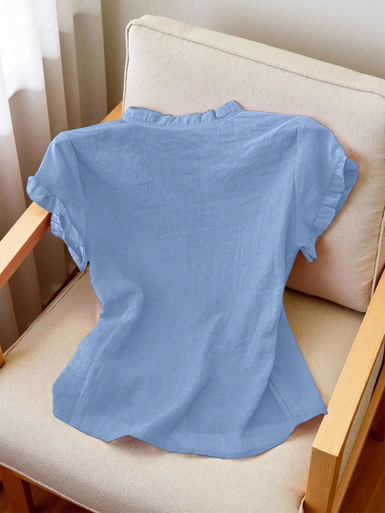 Women's Casual Purple Frill Collar Short Sleeve Buttoned Blouse