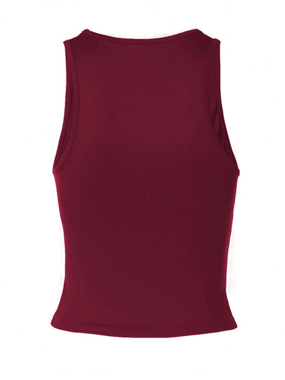 Women's Casual Solid Color Fitted Crop Top, Sexy Spaghetti Strap Midriff-Baring Streetwear For Daily Wear And Vacation Summer