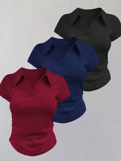 Women's Casual Solid Color Short Sleeve T-Shirt Top, Versatile For Summer
