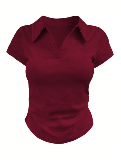 Women's Casual Solid Color Short Sleeve T-Shirt Top, Versatile For Summer